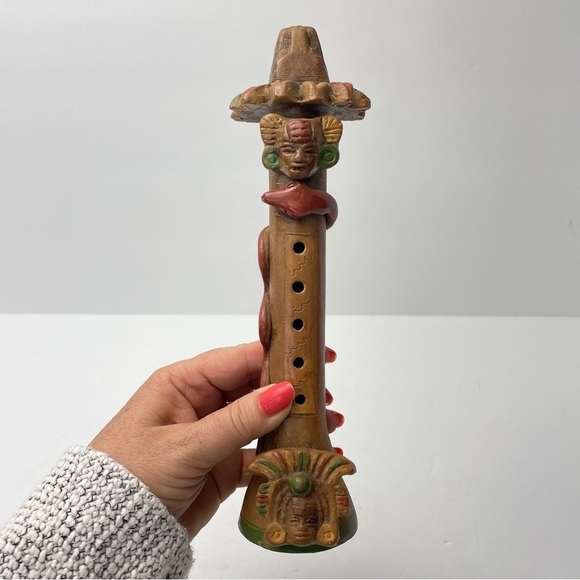 MEXICAN Pottery Warrior Dragon Snake Folk Art Flute - Picture 6 of 10